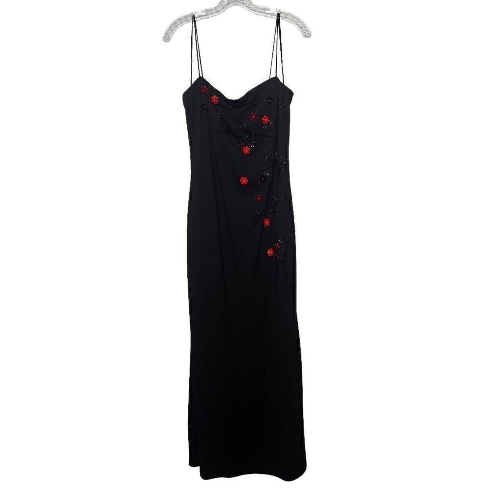 Vintage 90s/Y2K Goth Fairy Embellish 3D Flowers Spaghetti Strap Maxi Dress Sz 12